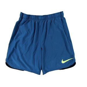 Nike Dri-Fit Men Blue Sportswear Short‎ Sz L Green Logo